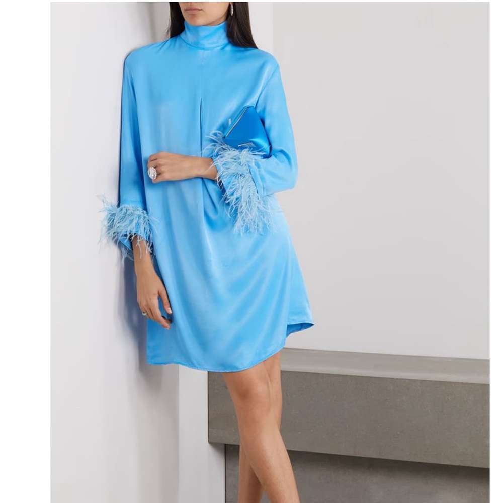 Sleeper Party Shirt feather-trimmed satin dress Size M